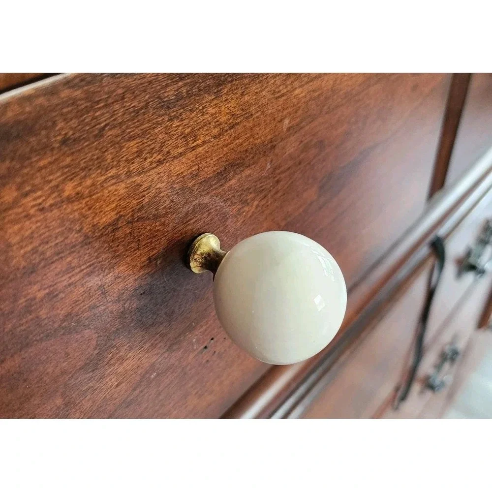 Lot of 6 Amerock 219WHT Allison Vtg Round Knob Dresser Desk Pull Ceramic Handle